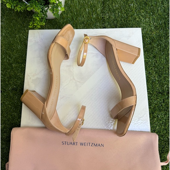 Stuart Weitzman Nearlynude Ankle strap Nude patent leather sandals size 10 women - Picture 8 of 16